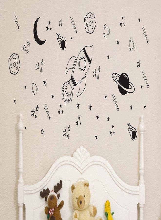 Dycica A37 Black Space Themed Room Decor - Rocket & Ship Wall Decals for Baby Boys Nursery - Image 2
