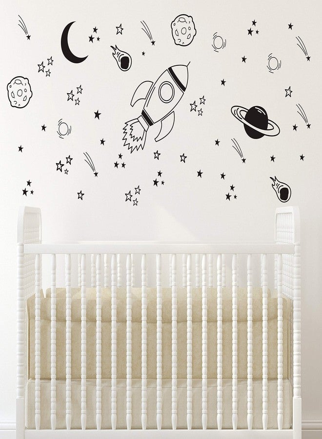 Dycica A37 Black Space Themed Room Decor - Rocket & Ship Wall Decals for Baby Boys Nursery - Image 1