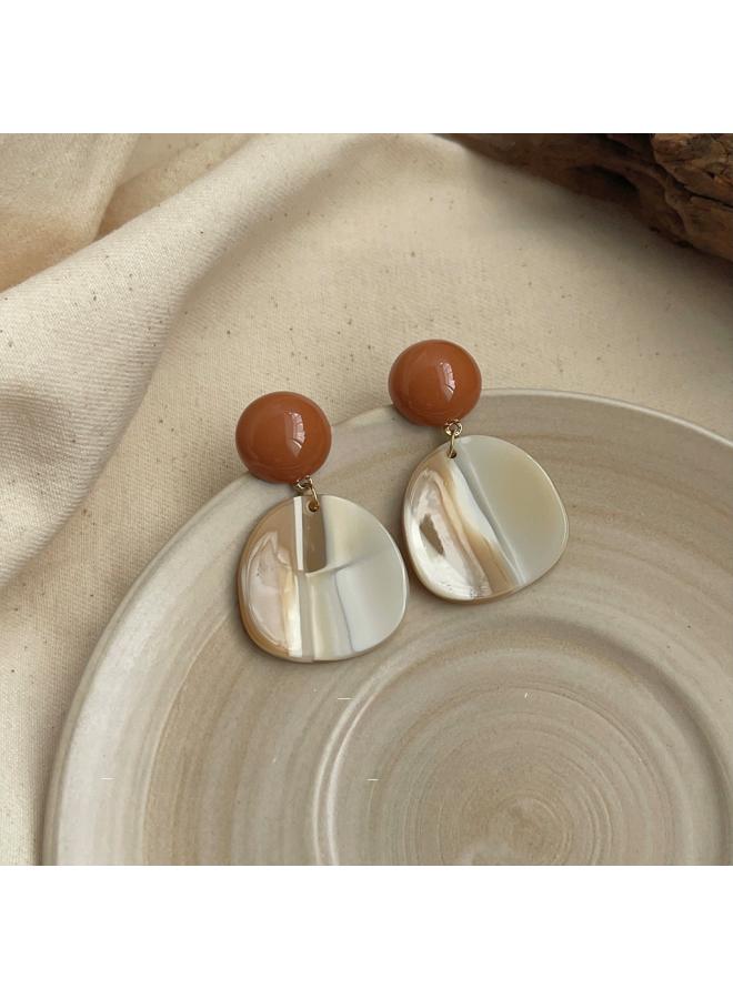 Retro Elegant Brown Earrings Female Geometric Blooming Acrylic Earrings Personality Fashion High Sense Earrings