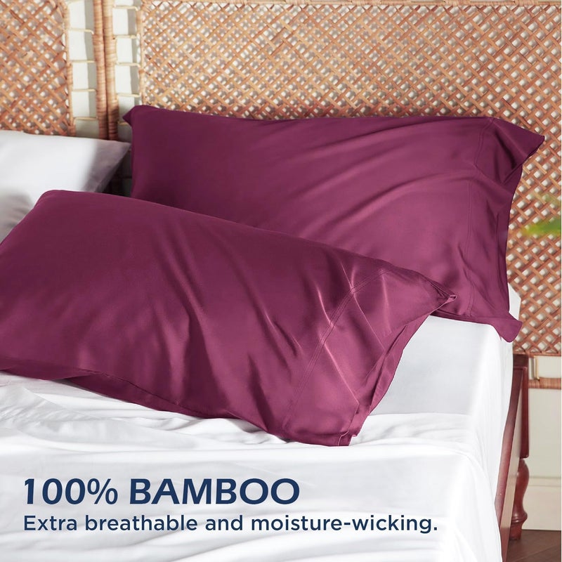 Mush Bamboo Pillow Cover Set of 2 400 TC 100 Bamboo Pillow Cover for Hair Skin Breathable Silky Soft Envelope Pillowcases for Hot Sleepers Night Sweats 17x 27 Crimson Wine King - Image 2