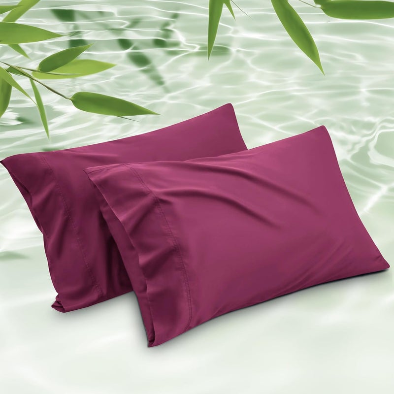 Mush Bamboo Pillow Cover Set of 2 400 TC 100 Bamboo Pillow Cover for Hair Skin Breathable Silky Soft Envelope Pillowcases for Hot Sleepers Night Sweats 17x 27 Crimson Wine King - Image 1