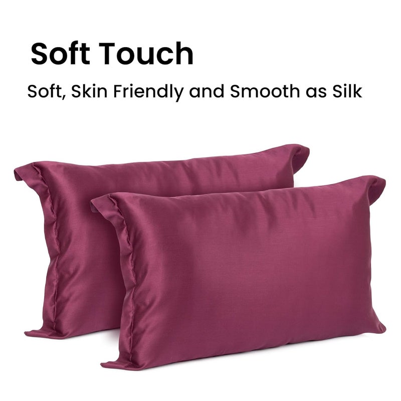 Mush Bamboo Pillow Cover Set of 2 400 TC 100 Bamboo Pillow Cover for Hair Skin Breathable Silky Soft Envelope Pillowcases for Hot Sleepers Night Sweats 17x 27 Crimson Wine King - Image 4