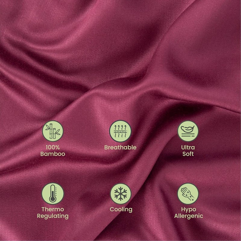 Mush Bamboo Pillow Cover Set of 2 400 TC 100 Bamboo Pillow Cover for Hair Skin Breathable Silky Soft Envelope Pillowcases for Hot Sleepers Night Sweats 17x 27 Crimson Wine King - Image 3