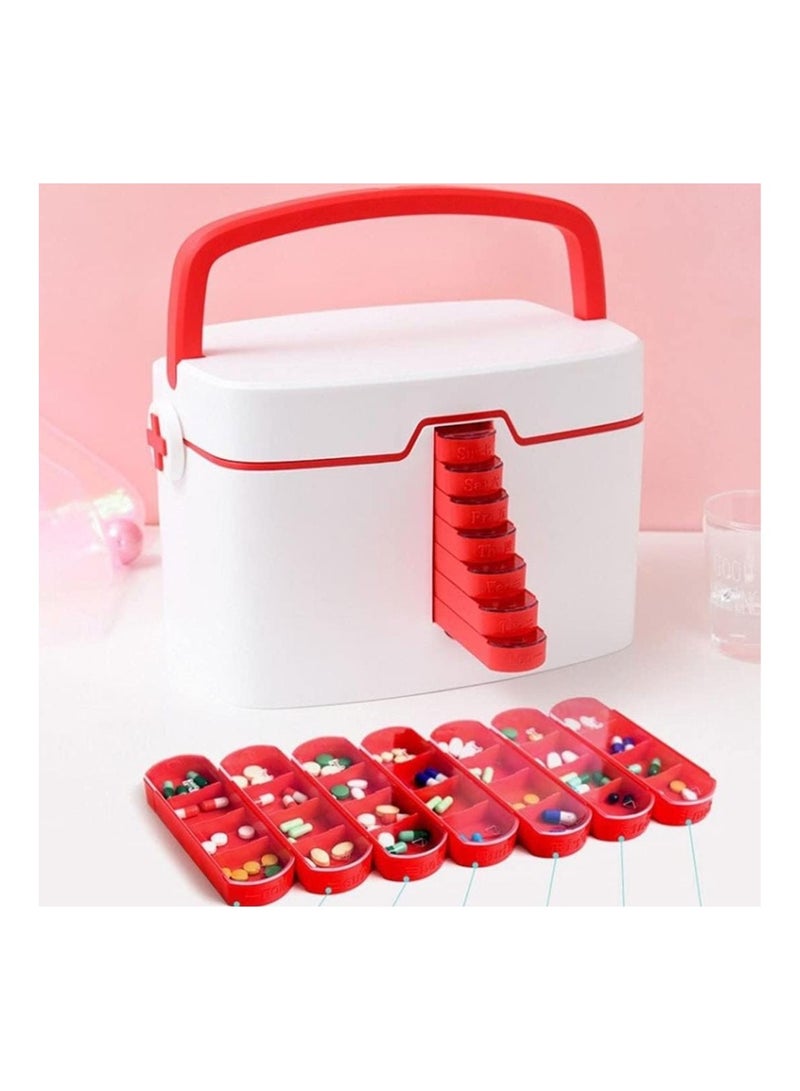 DARIYAH Pill Organizer Weekly 7 Compartments Large Case, Portable Compact Waterproof Box to Hold Medicine, Vitamin, Fish Oils, Jewelry and Secrets for Travel/Outdoor/Business Trip App Support XQ-040 - Image 2