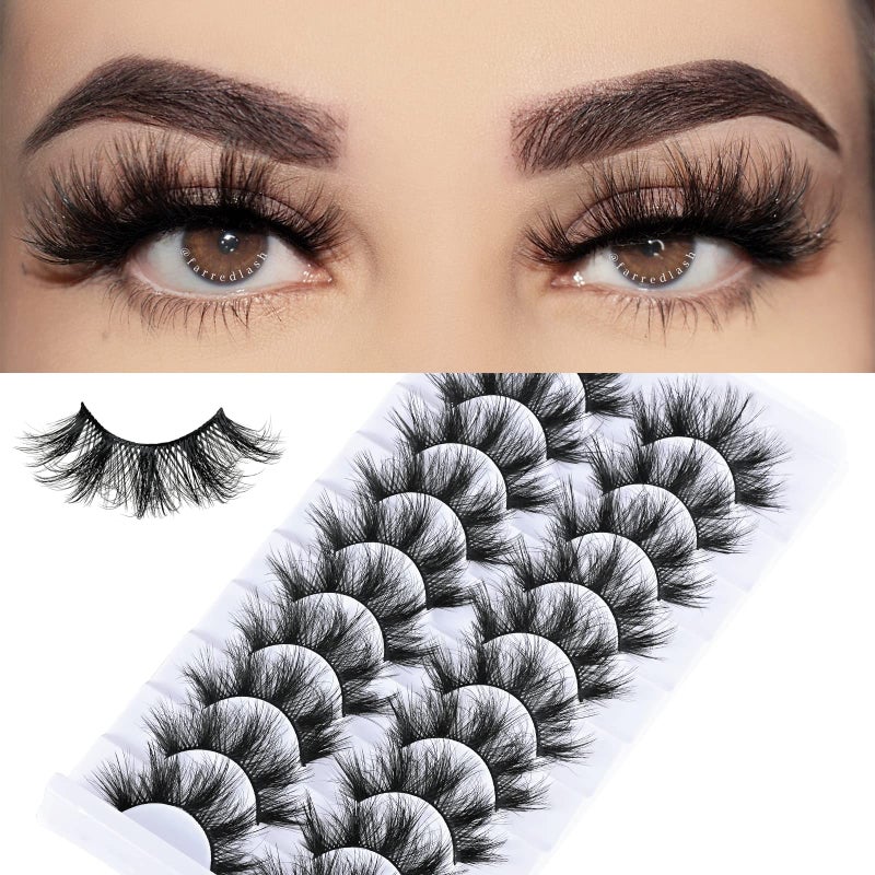 FARRED Wispy Lashes Fluffy Eyelashes False Eye Lash Strips 10 Pairs Doll Eye Mink Eyelash Wispies Pestaas Natural Look
