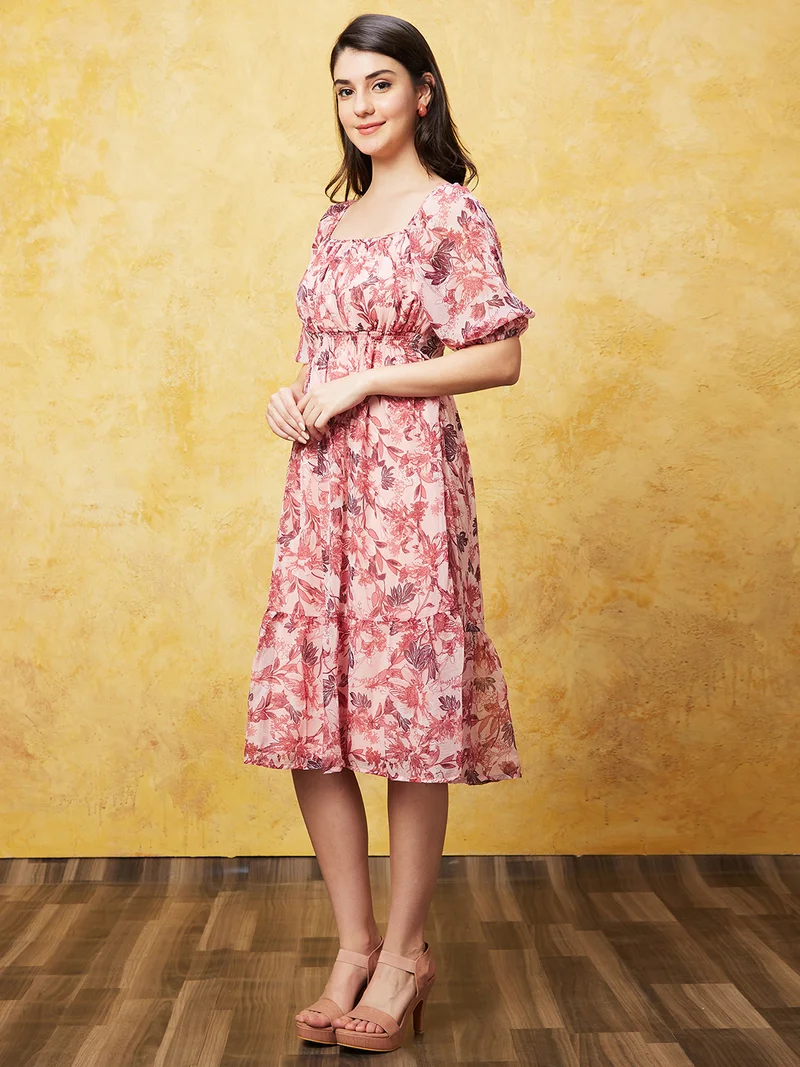 جلو باص فستان ميدي نسائي مطبوع بالزهور من جلوبس