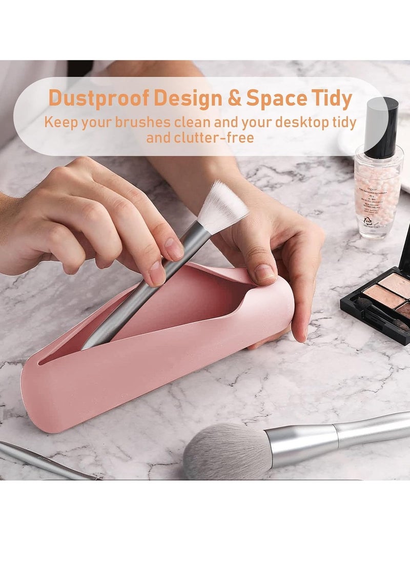 INOVERA (LABEL) INOVERA (LABEL) Silicone Large Makeup Brush Holder, Cosmetic Face Brushes Pouch, Magnetic Anti-Fall Out, Soft And Sleek Makeup Tools Organizer For Travel (Light Pink, Width:6 Cm)  - Image 3