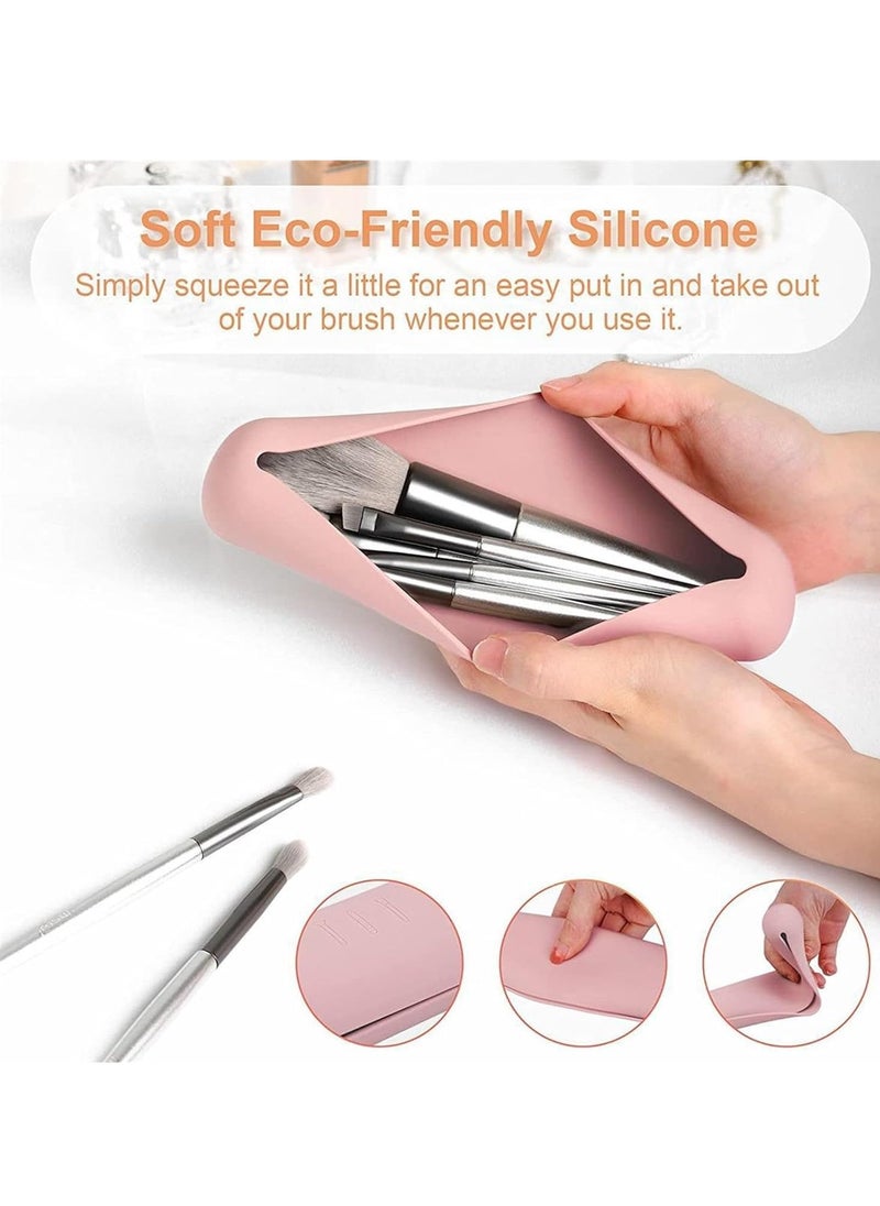 INOVERA (LABEL) INOVERA (LABEL) Silicone Large Makeup Brush Holder, Cosmetic Face Brushes Pouch, Magnetic Anti-Fall Out, Soft And Sleek Makeup Tools Organizer For Travel (Light Pink, Width:6 Cm)  - Image 4
