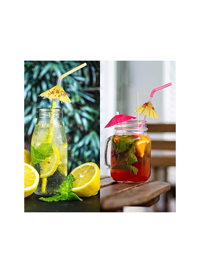 S-TOP 100 Umbrella Parasol Drinking Straws, Umbrella Straws Hawaiian Party Straws for Drinks Decorations (Assorted Colors) - Image 3