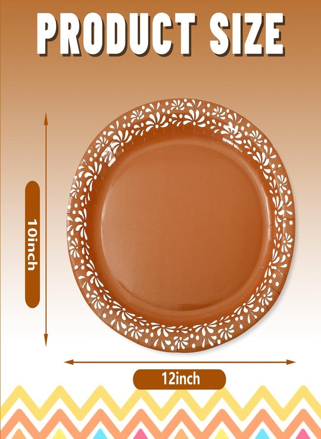 Whaline 50 Pcs Platos De Barro Mexicanos Paper Plates 12 x 10 Inch Cielito Lindo Disposable Dinner Plates Terracotta Clay Pottery Mexico Fiesta Party Supplies for Baby Shower Wedding Decor - Image 2
