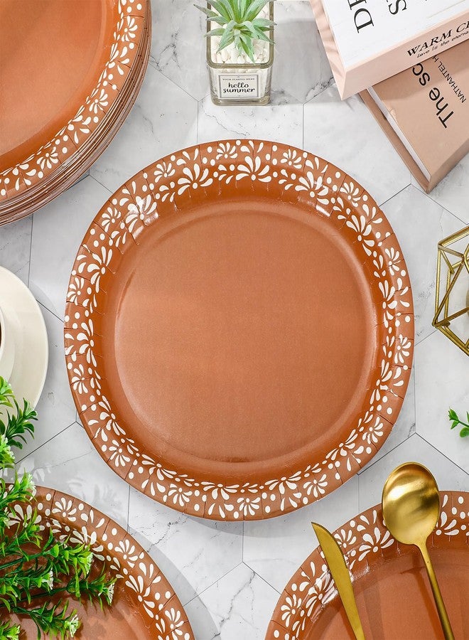 Whaline 50 Pcs Platos De Barro Mexicanos Paper Plates 12 x 10 Inch Cielito Lindo Disposable Dinner Plates Terracotta Clay Pottery Mexico Fiesta Party Supplies for Baby Shower Wedding Decor - Image 5