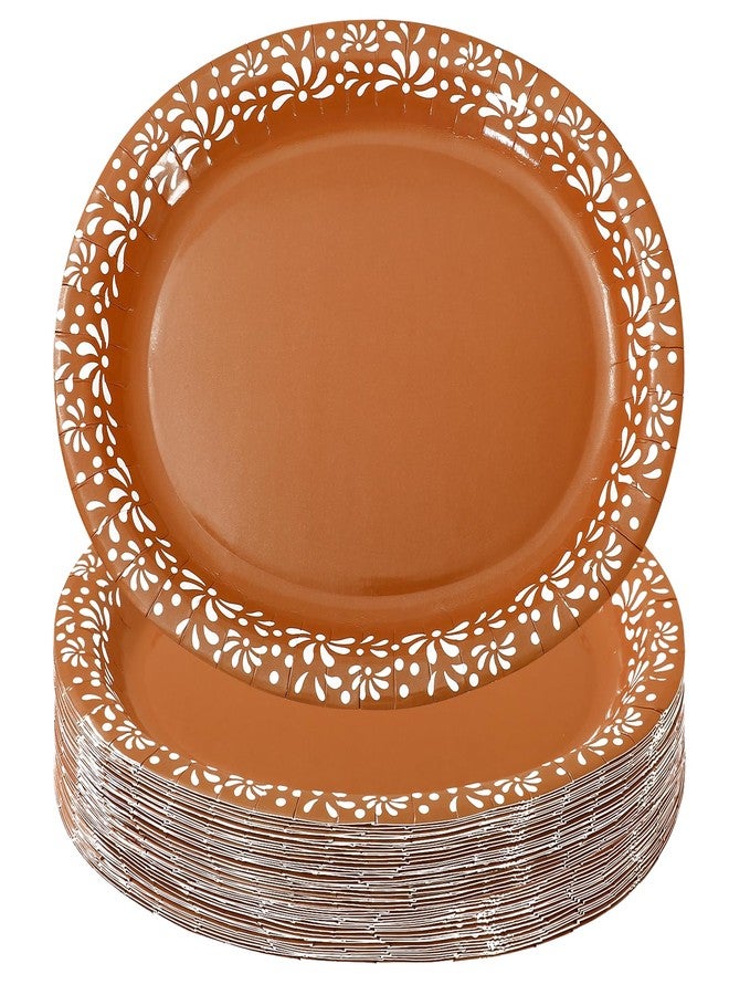 Whaline 50 Pcs Platos De Barro Mexicanos Paper Plates 12 x 10 Inch Cielito Lindo Disposable Dinner Plates Terracotta Clay Pottery Mexico Fiesta Party Supplies for Baby Shower Wedding Decor - Image 1