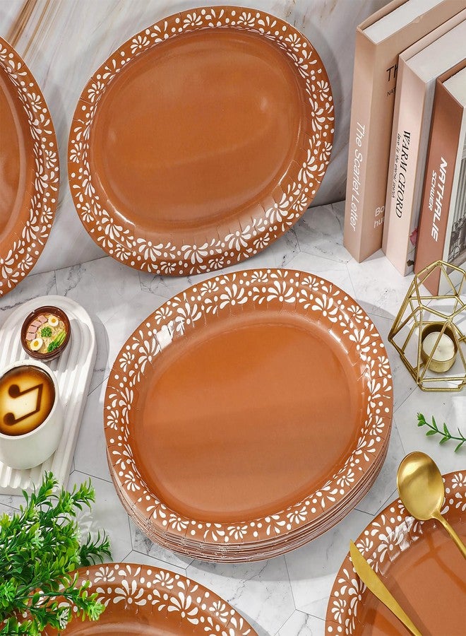 Whaline 50 Pcs Platos De Barro Mexicanos Paper Plates 12 x 10 Inch Cielito Lindo Disposable Dinner Plates Terracotta Clay Pottery Mexico Fiesta Party Supplies for Baby Shower Wedding Decor - Image 4