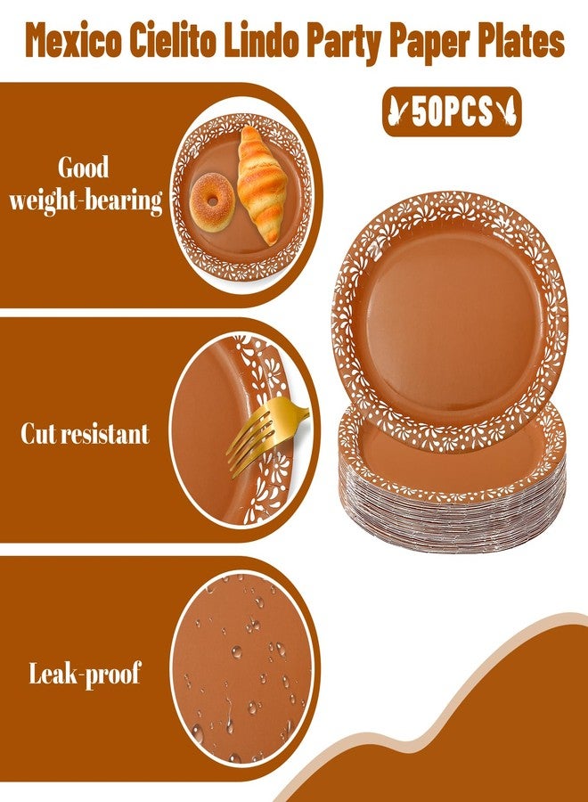 Whaline 50 Pcs Platos De Barro Mexicanos Paper Plates 12 x 10 Inch Cielito Lindo Disposable Dinner Plates Terracotta Clay Pottery Mexico Fiesta Party Supplies for Baby Shower Wedding Decor - Image 3
