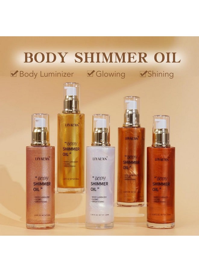 Liyalan Shimmer Body Oil Rose Gold 5 Color Bronze Face Glow Pearl Highlighter Illuminator body Makeup Shine Glitter Gold Liquid Taning(3.38 Fl Oz/05) - Image 2