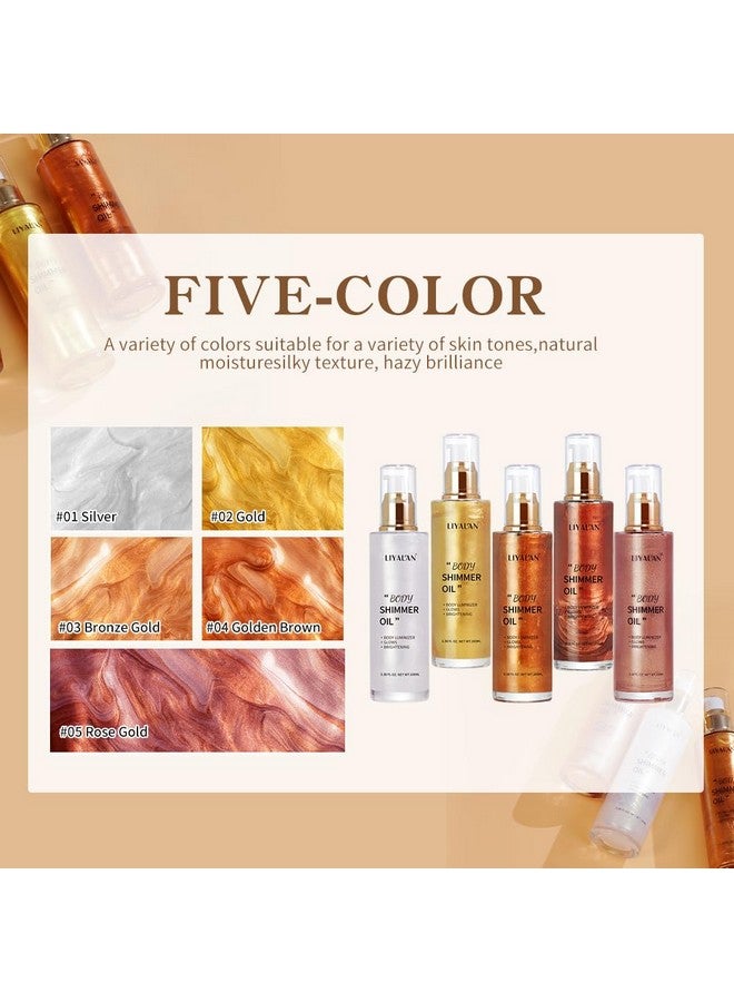 Liyalan Shimmer Body Oil Rose Gold 5 Color Bronze Face Glow Pearl Highlighter Illuminator body Makeup Shine Glitter Gold Liquid Taning(3.38 Fl Oz/05) - Image 5