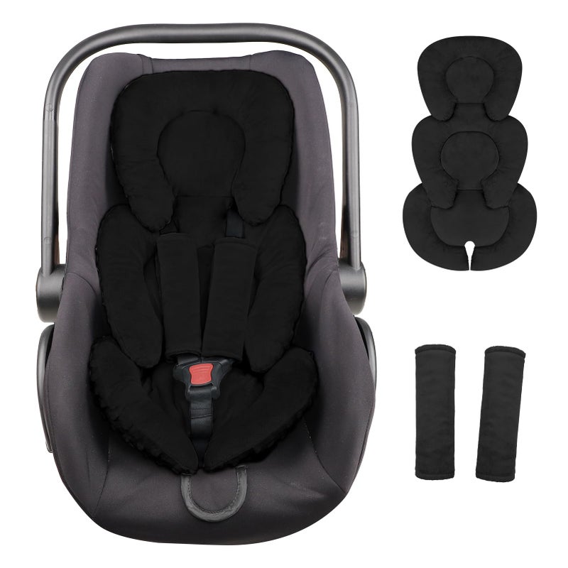 GFU Infant Car Seat Insert Head and Body Support Reversible Newborn Insert for Carseat with Strap Pads Soft Stroller Cushion Pillow Insert for Boys and Girls Fits for Stroller Swing Black - Image 2