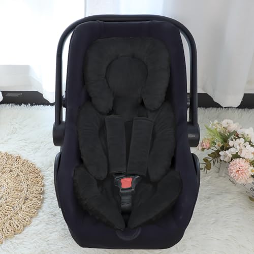 GFU Infant Car Seat Insert Head and Body Support Reversible Newborn Insert for Carseat with Strap Pads Soft Stroller Cushion Pillow Insert for Boys and Girls Fits for Stroller Swing Black - Image 3