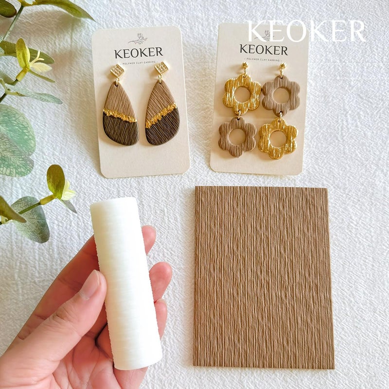 KEOKER Polymer Clay Texture Roller, Polymer Clay Roller for Making Earrings, Like Polymer Clay Texture Sheets, Great Work with Polymer Clay Cutters (Stripe) - Image 2