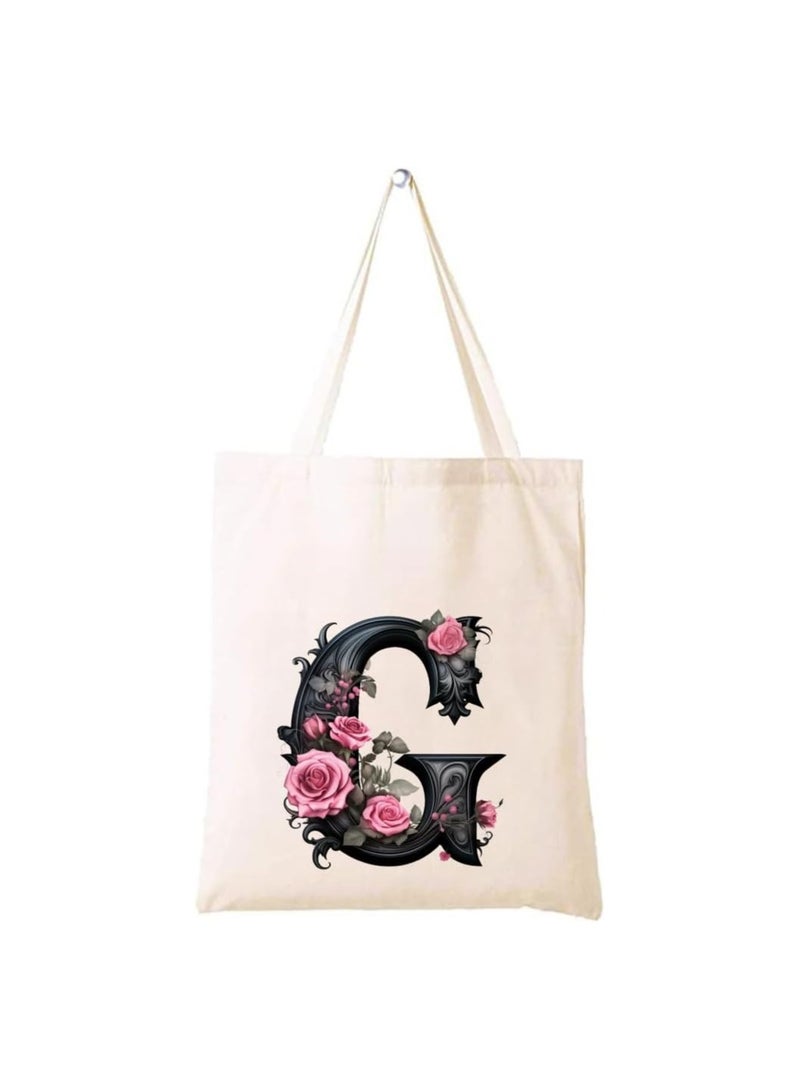 PRINTSHOP4ME Alphabet in Printed Cotton Tote Bag - Initial Monogram Design Cotton Tote - Perfect for School - Travel - Birthday Gift - Image 1