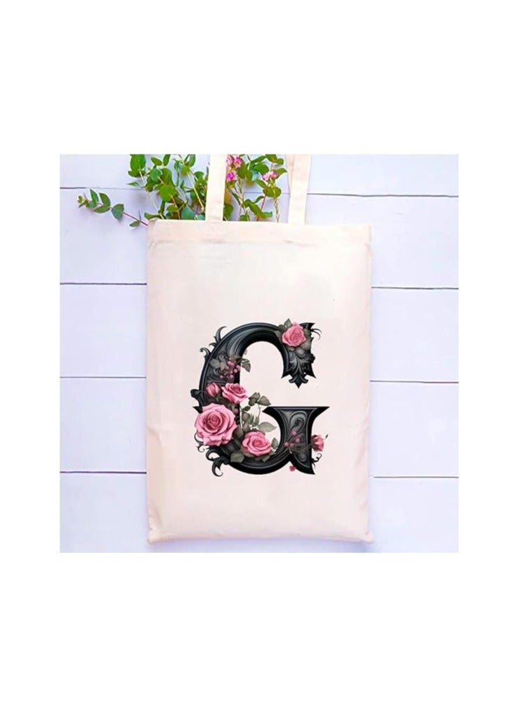 PRINTSHOP4ME Alphabet in Printed Cotton Tote Bag - Initial Monogram Design Cotton Tote - Perfect for School - Travel - Birthday Gift - Image 2