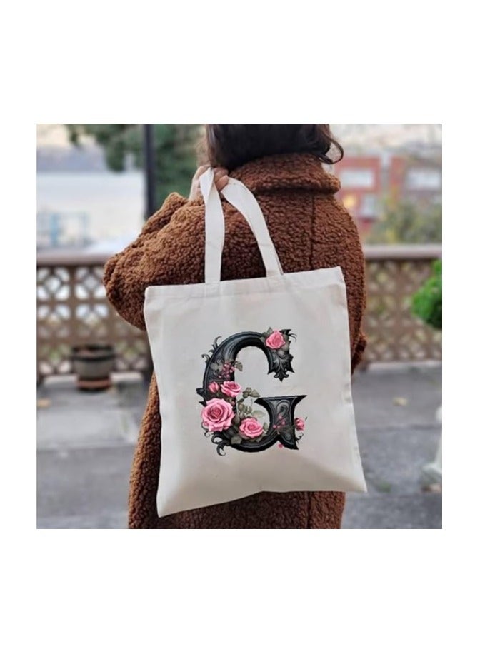 PRINTSHOP4ME Alphabet in Printed Cotton Tote Bag - Initial Monogram Design Cotton Tote - Perfect for School - Travel - Birthday Gift - Image 3