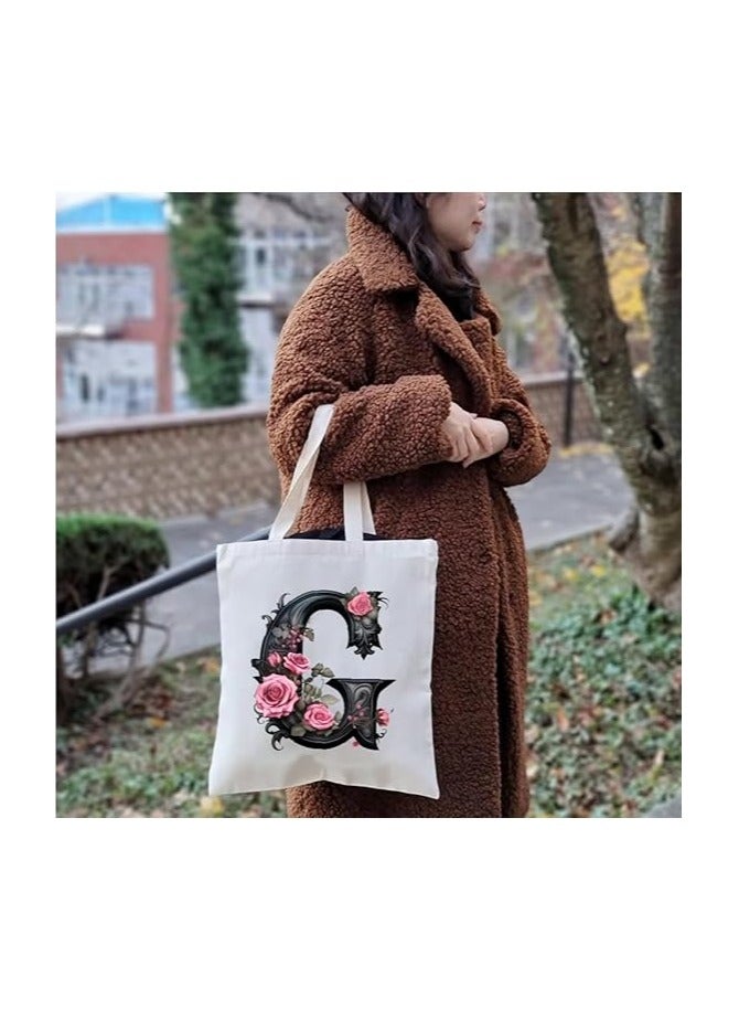 PRINTSHOP4ME Alphabet in Printed Cotton Tote Bag - Initial Monogram Design Cotton Tote - Perfect for School - Travel - Birthday Gift - Image 4