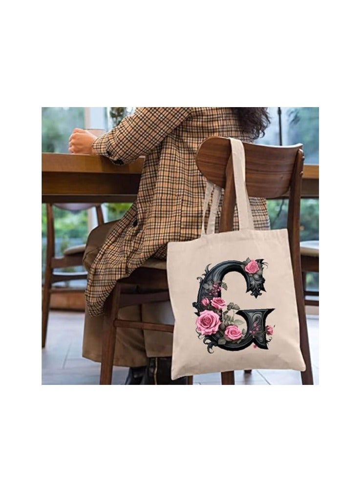 PRINTSHOP4ME Alphabet in Printed Cotton Tote Bag - Initial Monogram Design Cotton Tote - Perfect for School - Travel - Birthday Gift - Image 5