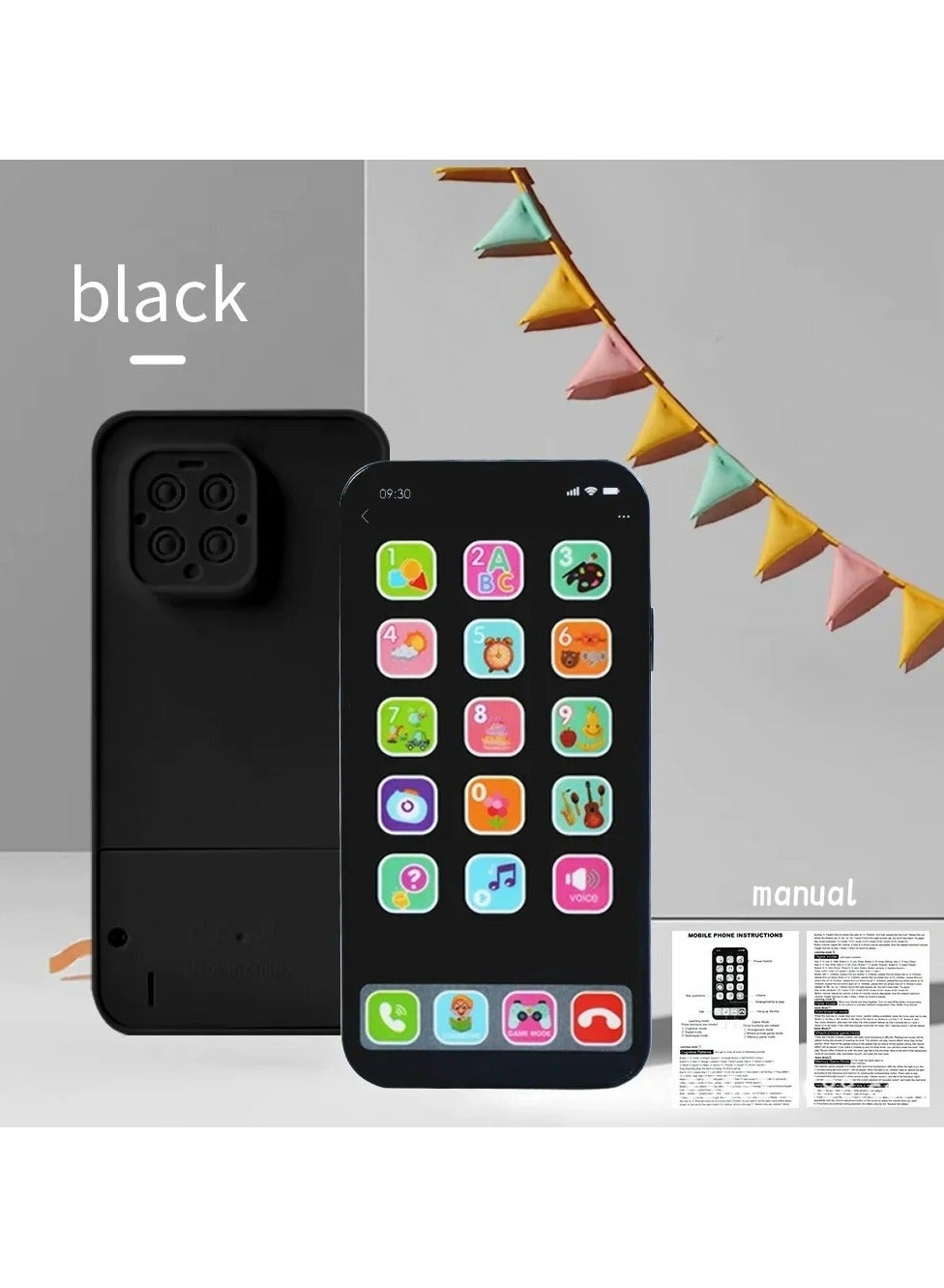 Baby Phone Toy, Baby Toy Phones that Can Touch and Slide, Children's Phone with Music, Interaction, and Educational Functions, Toy Phone Suitable for Children Aged 3+Years Old, Black