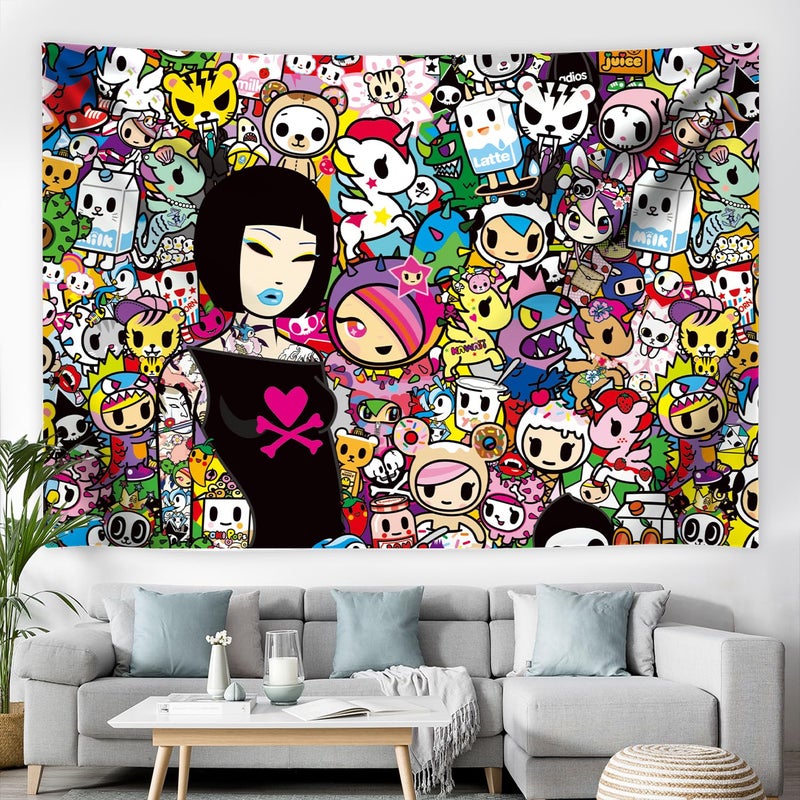 Tokidoki Official Tokidoki Unicorno Tapestry Wall Hanging, 3x5ft Party Photography Backdrop Decorations for Living Room Bedroom Home, Cartoon Birthday Party Supplies Banner Tablecloth Beach Throws(Signature) - Image 1