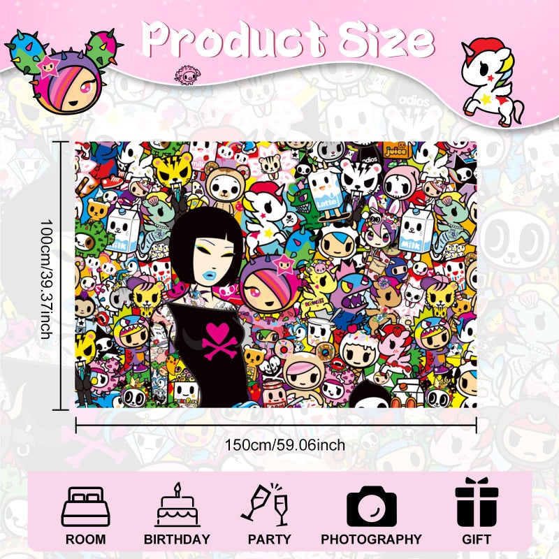 Tokidoki Official Tokidoki Unicorno Tapestry Wall Hanging, 3x5ft Party Photography Backdrop Decorations for Living Room Bedroom Home, Cartoon Birthday Party Supplies Banner Tablecloth Beach Throws(Signature) - Image 2