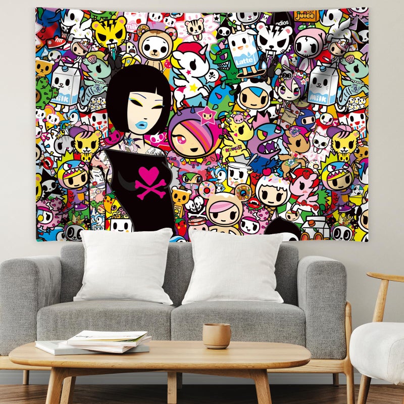 Tokidoki Official Tokidoki Unicorno Tapestry Wall Hanging, 3x5ft Party Photography Backdrop Decorations for Living Room Bedroom Home, Cartoon Birthday Party Supplies Banner Tablecloth Beach Throws(Signature) - Image 3