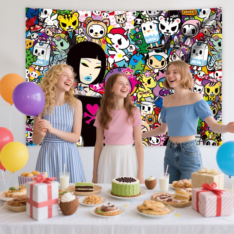 Tokidoki Official Tokidoki Unicorno Tapestry Wall Hanging, 3x5ft Party Photography Backdrop Decorations for Living Room Bedroom Home, Cartoon Birthday Party Supplies Banner Tablecloth Beach Throws(Signature) - Image 5