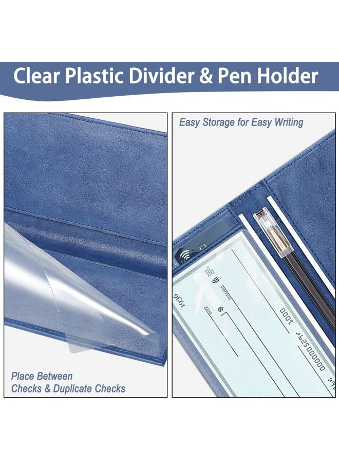 LLi Cufite Leather Checkbook Cover for Top & Side Tear Registers Duplicate Checks with Plastic Insert Flap Card Holder Pen Hoop Slim Wallet for Men Women, Cobalt, 7.01 x 3.50 x 0.3 inches, Classic - Image 4