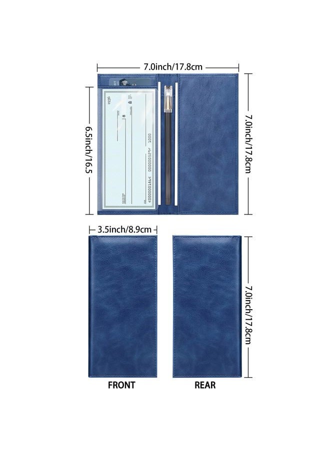 LLi Cufite Leather Checkbook Cover for Top & Side Tear Registers Duplicate Checks with Plastic Insert Flap Card Holder Pen Hoop Slim Wallet for Men Women, Cobalt, 7.01 x 3.50 x 0.3 inches, Classic - Image 3