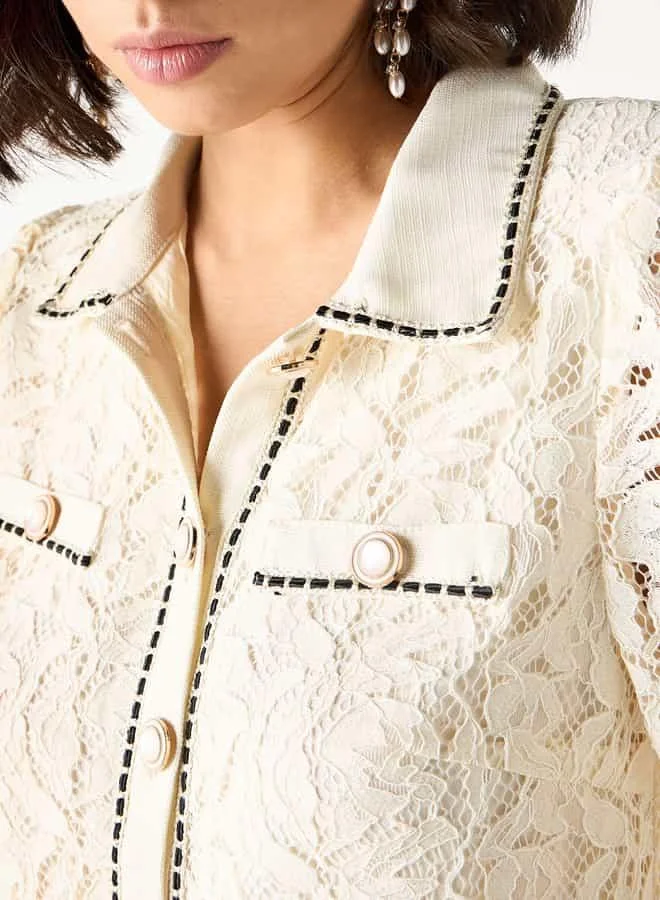 2Xtremz 2Xtremz Laced Collared Top with Button Placket