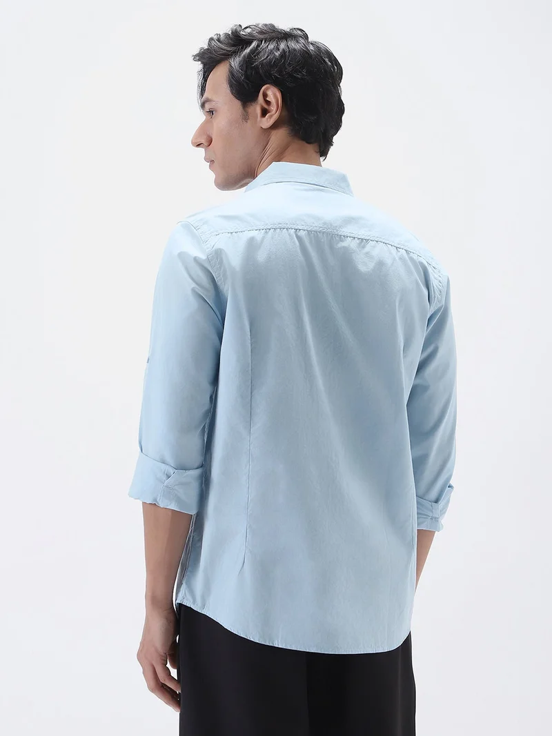 Urbano Fashion  Urbano Fashion Men's Light Blue Cotton Full Sleeve Regular Fit Casual Solid Shirt  | Best Price UAE
