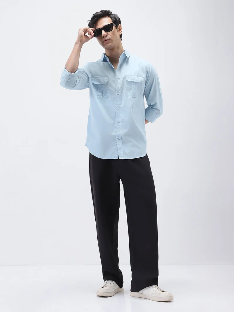 Urbano Fashion  Urbano Fashion Men's Light Blue Cotton Full Sleeve Regular Fit Casual Solid Shirt  | Best Price UAE