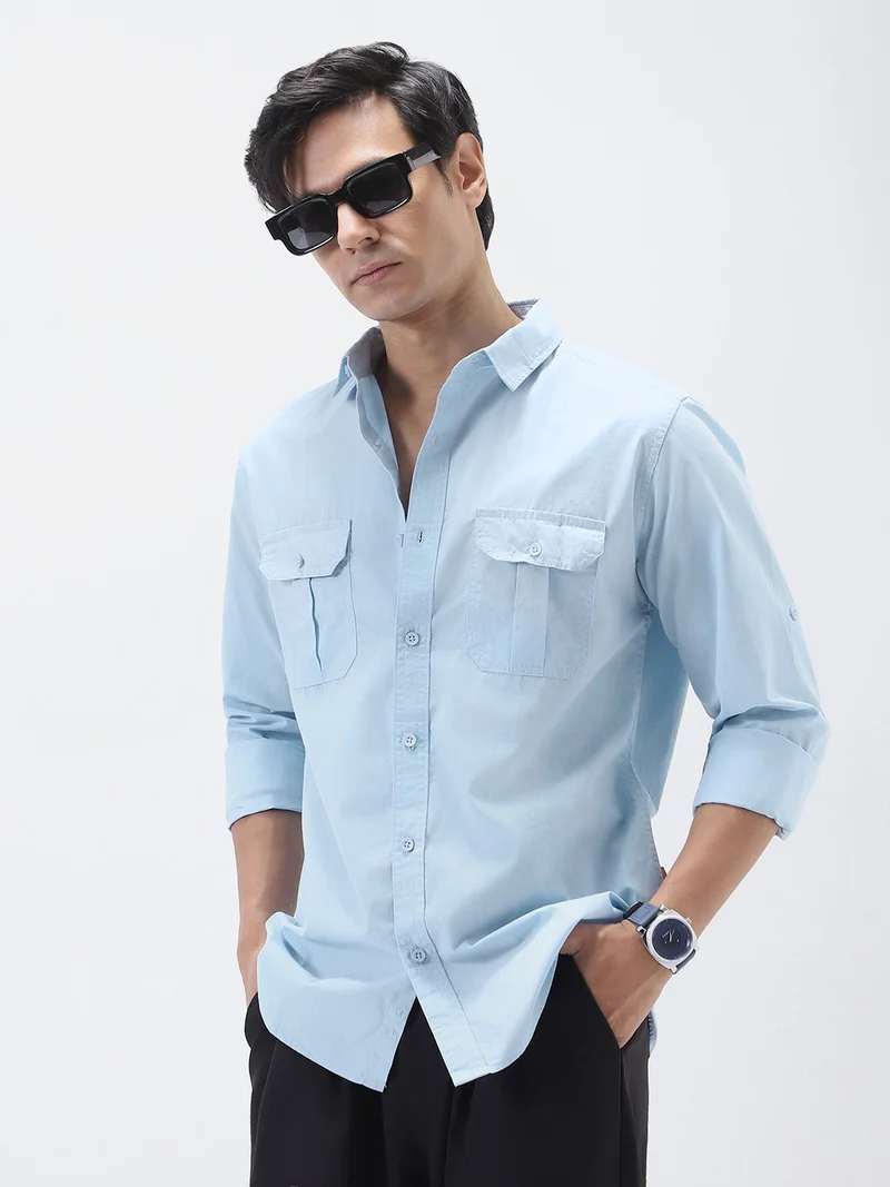 Urbano Fashion  Urbano Fashion Men's Light Blue Cotton Full Sleeve Regular Fit Casual Solid Shirt  | Best Price UAE