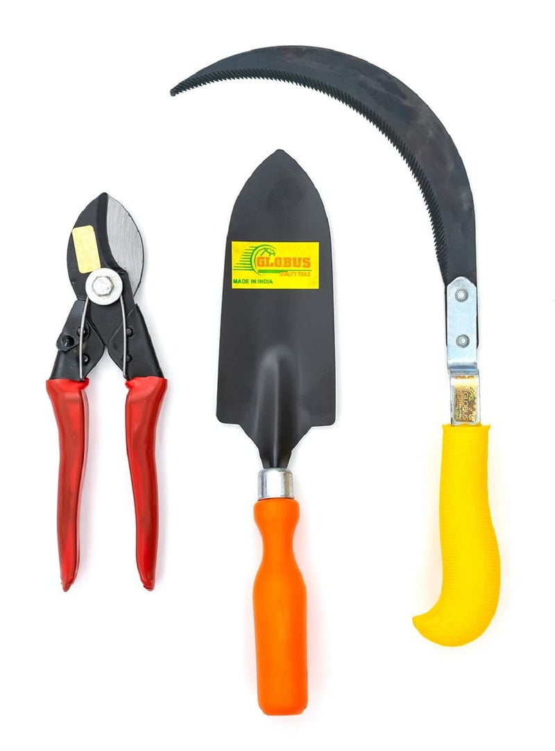 GLOBUS 1421 GARDEN SAW (CURVED) / GARDEN CUTTER TOOL/PRUNING CUTTER..SIZE 200 MM / 8 INCH WITH PLASTIC HANDLE(SINGLE EDGE 8 INCH BLADE & BEND MODEL, DOUBLE CUT PRUNER, TRANSPLANTER ORANGE. - Image 1