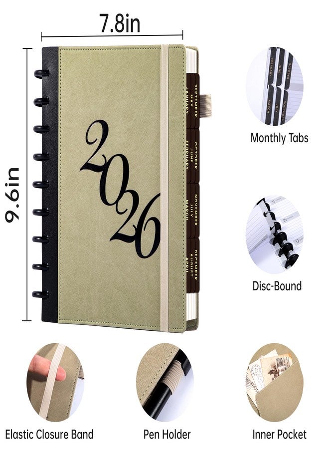 FLYING EAGLE 2026 Planner Weekly and Monthly 12 Months Jan 2026 - Dec 2026 Calendar Planners 7.8 x 9.6in Disc-Bound Hardcover Planner with Tabs, Inner Pocket, Pen Holder, Elastic Closure, Green - Image 5