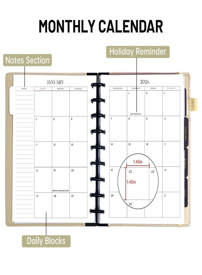 FLYING EAGLE 2026 Planner Weekly and Monthly 12 Months Jan 2026 - Dec 2026 Calendar Planners 7.8 x 9.6in Disc-Bound Hardcover Planner with Tabs, Inner Pocket, Pen Holder, Elastic Closure, Green - Image 3