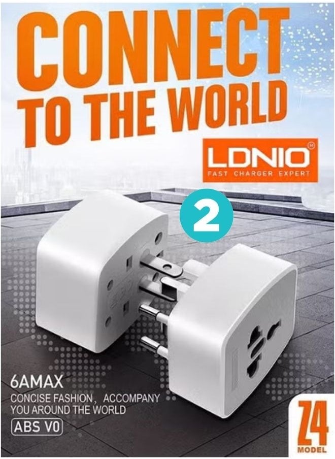 LDNIO 2Pack Universal Conversion Plug for Travel Adaptor Connect to The Worldwide Charger Plug US/AU/EU/UK White  - Image 1