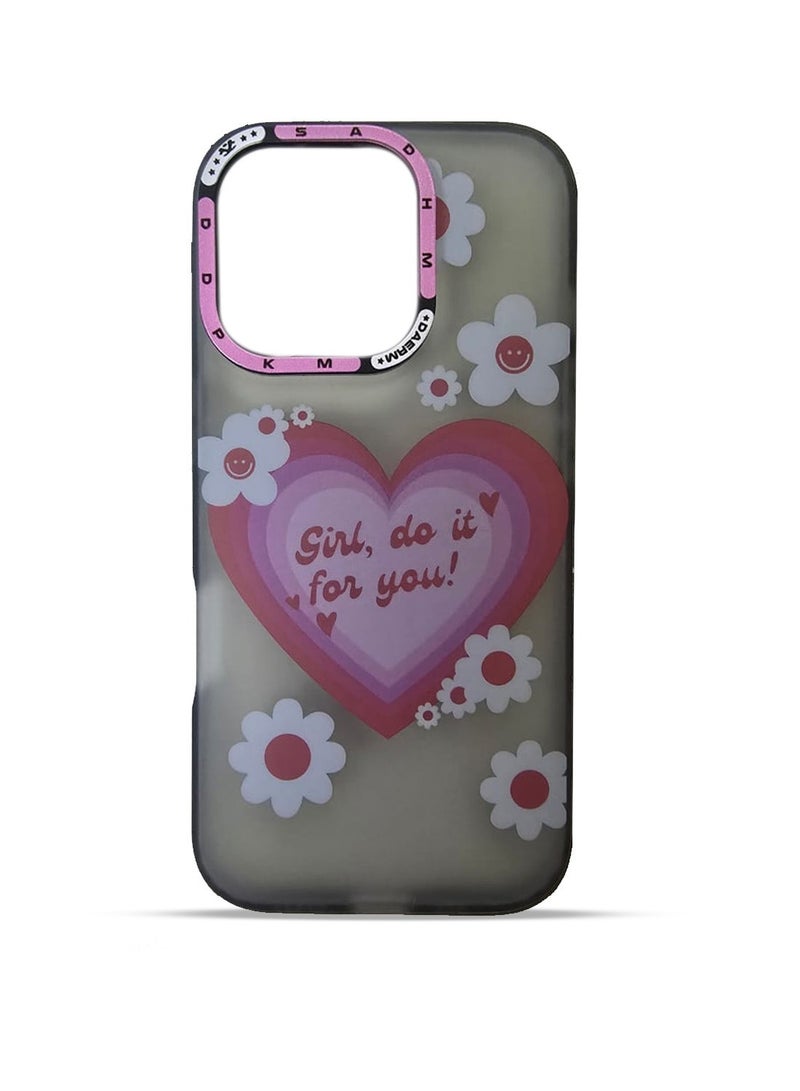 Techie غطاء خلفي مزخرف على شكل قلب مزهر مع واقي عدسة كاميرا بارز لهاتف أبل آيفون 16 برو - Image 2