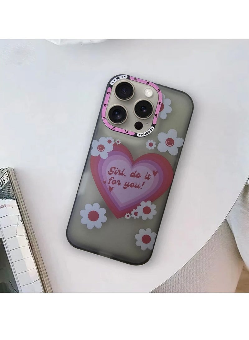 Techie غطاء خلفي مزخرف على شكل قلب مزهر مع واقي عدسة كاميرا بارز لهاتف أبل آيفون 16 برو - Image 3