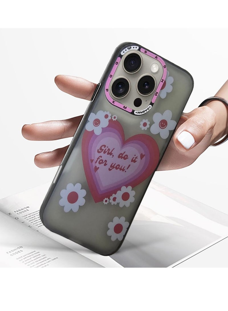 Techie غطاء خلفي مزخرف على شكل قلب مزهر مع واقي عدسة كاميرا بارز لهاتف أبل آيفون 16 برو - Image 4