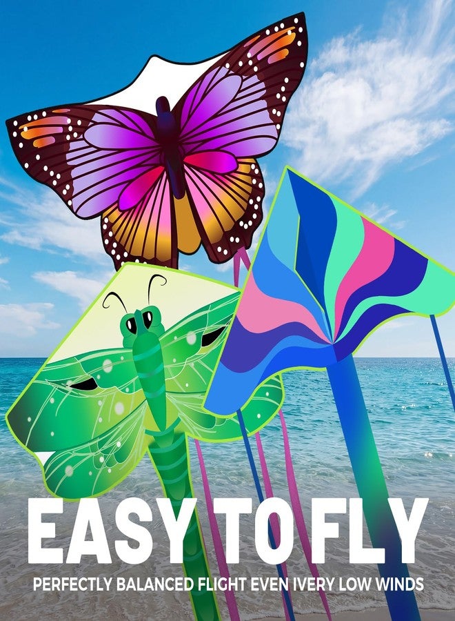 Crogift 3 Pack Large Kites - Butterfly Delta Dragonfly Kites Easy to Fly for Adults Kids Beach Park Outdoor Game Activities, Gifts for Easter and Festival - Image 4