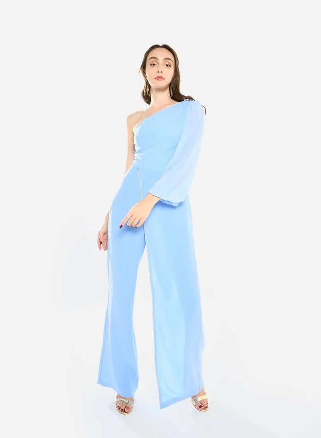 House of Moda Women Crystal Trim One-Shoulder Jumpsuit