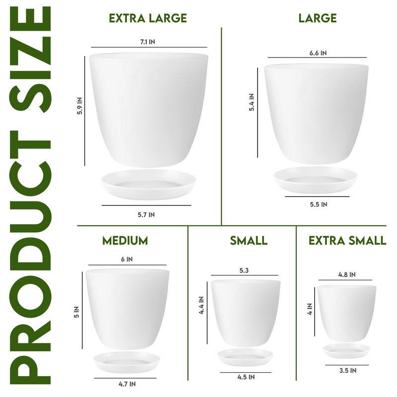 Utopia Home Plant Pots Indoor with Drainage Holes â€“ Set of 5 White Plastic Flower Pots (7/6.6/6/5.3/4.8 Inch) â€“ Modern Planters for Indoor Plants, Room & Office DÃ©cor, Great Stocking Stuffers - Image 2