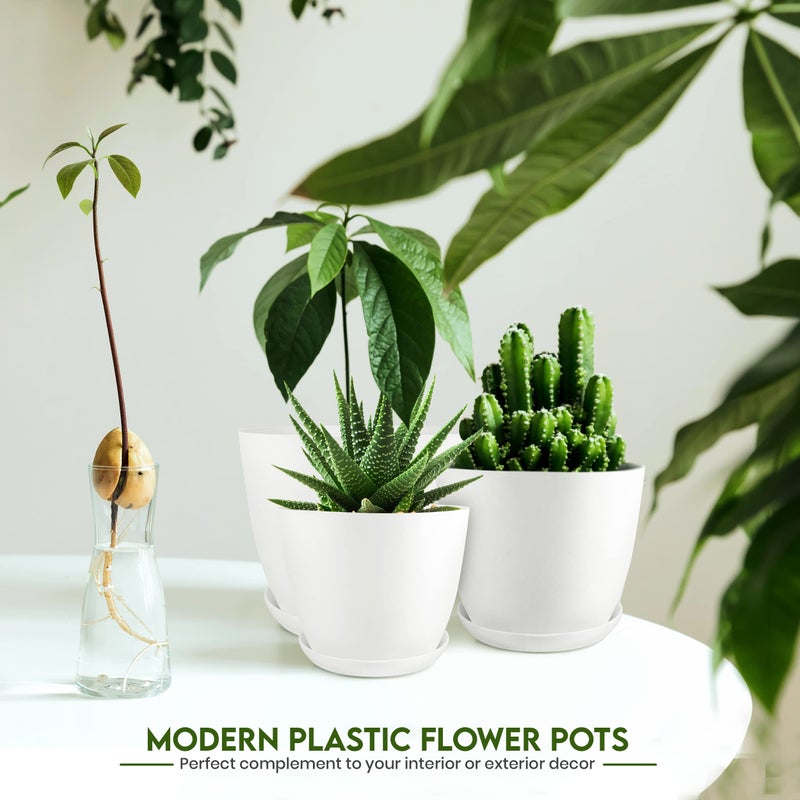 Utopia Home Plant Pots Indoor with Drainage Holes â€“ Set of 5 White Plastic Flower Pots (7/6.6/6/5.3/4.8 Inch) â€“ Modern Planters for Indoor Plants, Room & Office DÃ©cor, Great Stocking Stuffers - Image 5